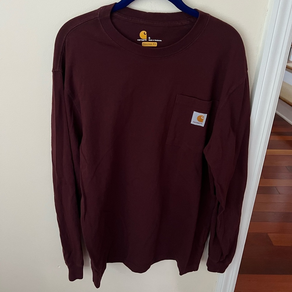 Men’s Maroon Carhartt Original Fit Heavyweight Long Sleeve Pocket T-Shirt